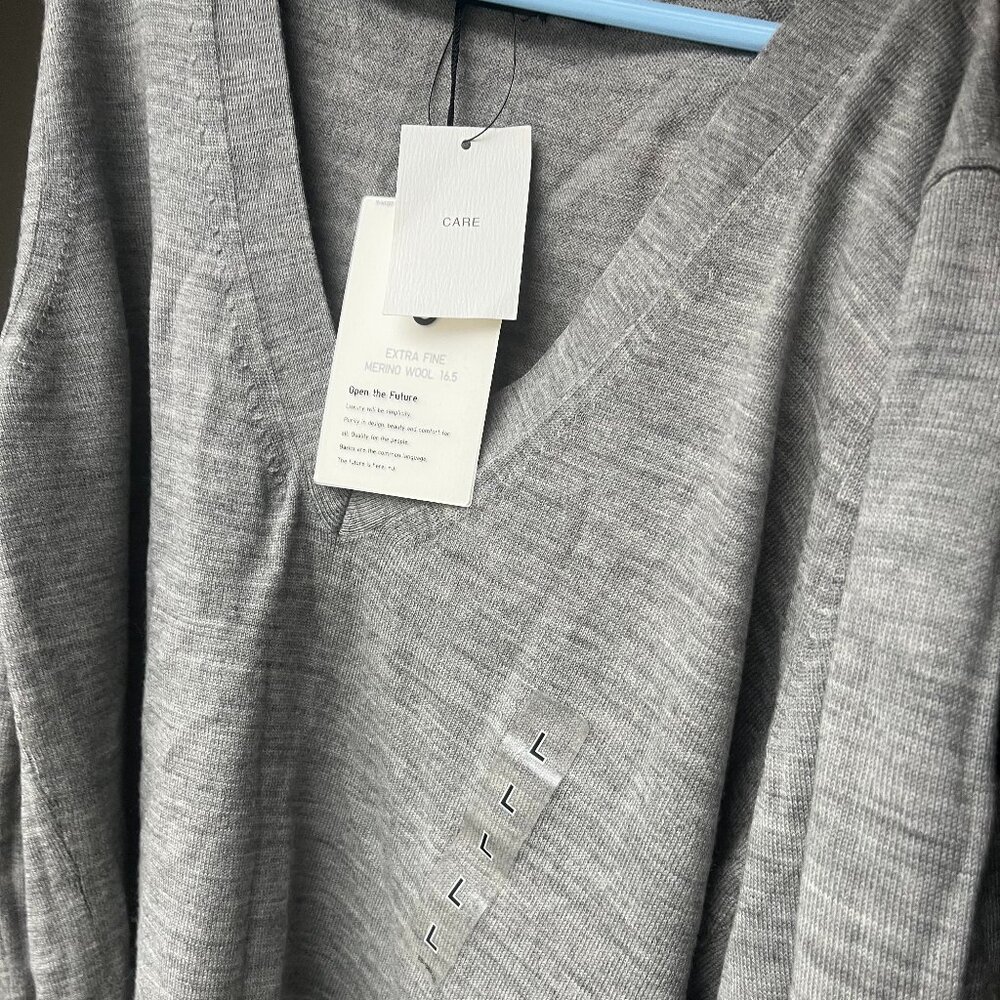 Jill Sander + Uniqlo Gray Extra Fine Merino Wool Sweater NWT Luxury Work  sz L